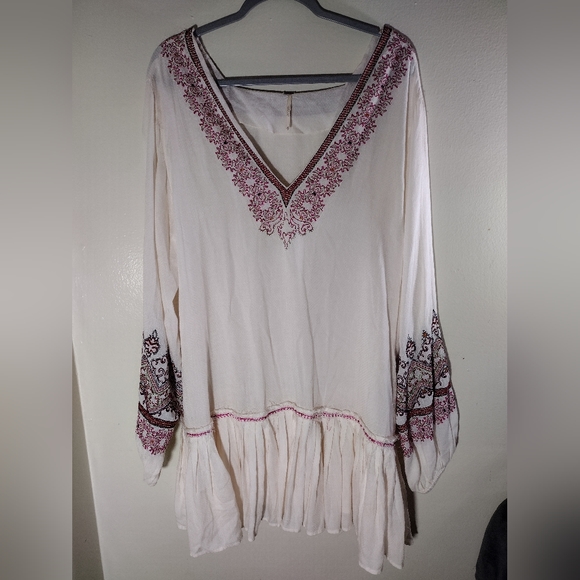Free People Wild One Embroidered Balloon Sleeves Oversized Mini Dress Size M - Picture 4 of 9
